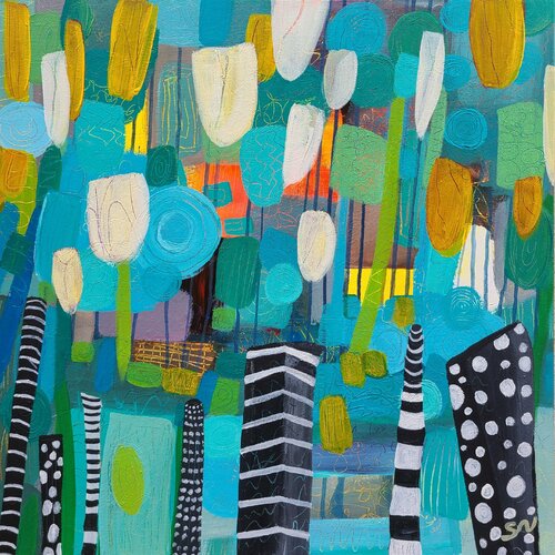 Flowers and vases van Stacy N, Schilderij te koop op Singulart