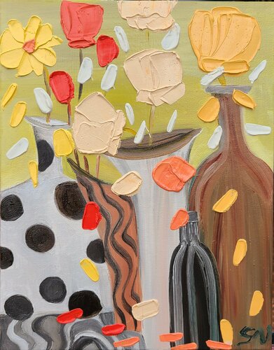 Flowers and vases 5 van Stacy N, Schilderij te koop op Singulart