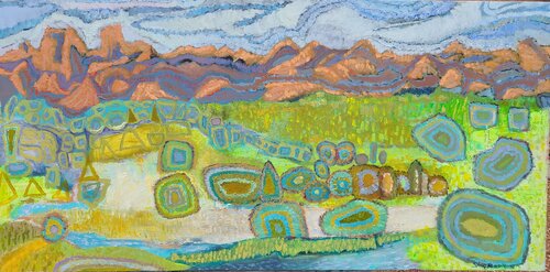 Landscape, view from a parking garage rooftop van Stacy N, Schilderij te koop op Singulart