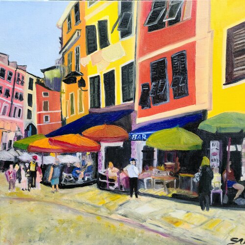 Riomaggiore street scene by Stacy N, Painting for Sale on Singulart