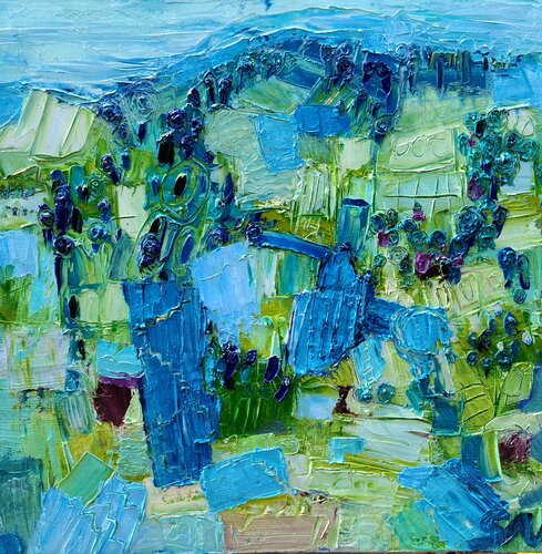 Abstract landscape in blue #2 van Stacy N, Schilderij te koop op Singulart
