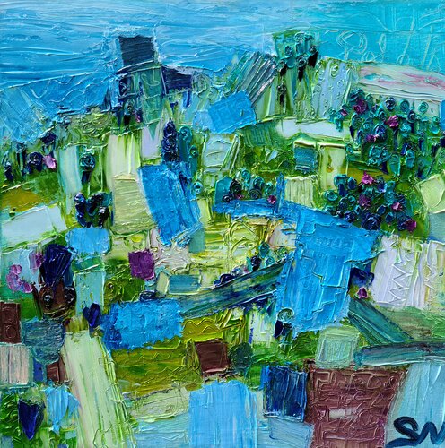 Abstract landscape in blue #3 van Stacy N, Schilderij te koop op Singulart