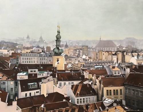 Prague Roofscape di Alison Chambers, Pittura in vendita su Singulart