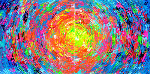 Rounded Gypsy Skirt 4 - Large Palette Knife Reliefs Diptych van Tiberiu Soos, Schilderij te koop op Singulart