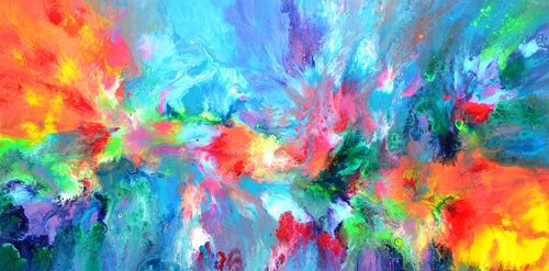Phoenix Vs. Dragon - Large Colorful Vivid Abstract Painting van Tiberiu Soos, Schilderij te koop op Singulart