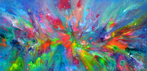 Flowing Energy 13 - Large Colorful Vivid Abstract Painting van Tiberiu Soos, Schilderij te koop op Singulart