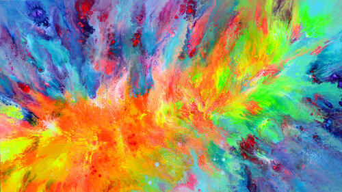 Water meets Fire 3 - Large Colorful Vivid Abstract Painting van Tiberiu Soos, Schilderij te koop op Singulart