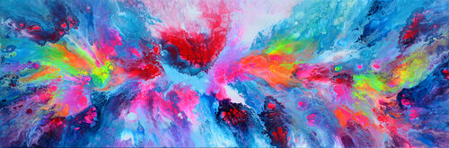 Flowing Energy 24 - Large Colorful Fluid Abstract van Tiberiu Soos, Schilderij te koop op Singulart