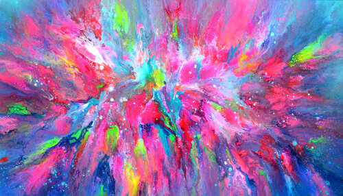 Happy Days - Large Colorful Vivid Abstract Painting van Tiberiu Soos, Schilderij te koop op Singulart