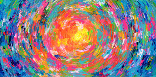 Rounded Gypsy Skirt - Large Palette Knife Colorful Painting van Tiberiu Soos, Schilderij te koop op Singulart