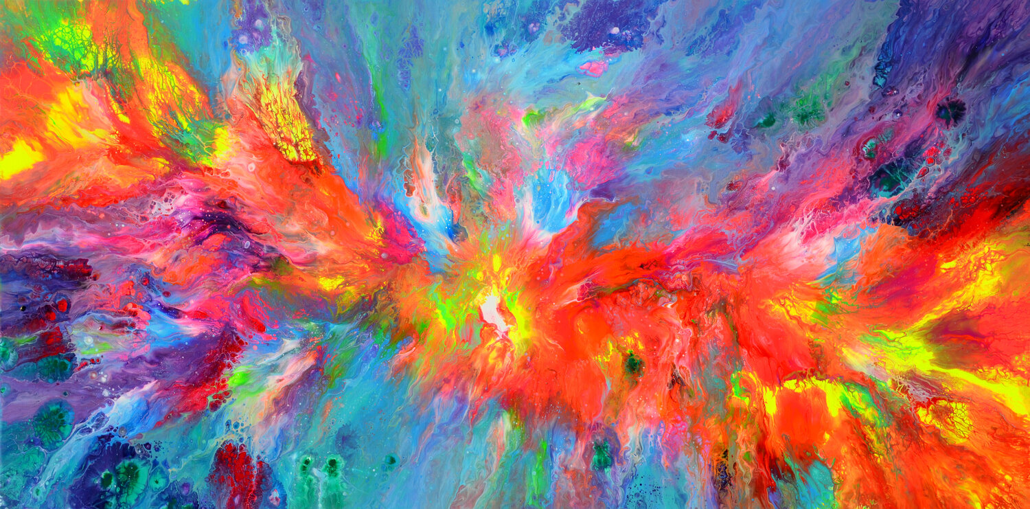 Phoenix Vs. Dragon 2 - Large Colorful Vivid Abstract Painting Tiberiu Soos Originalgemälde zu verkaufen
