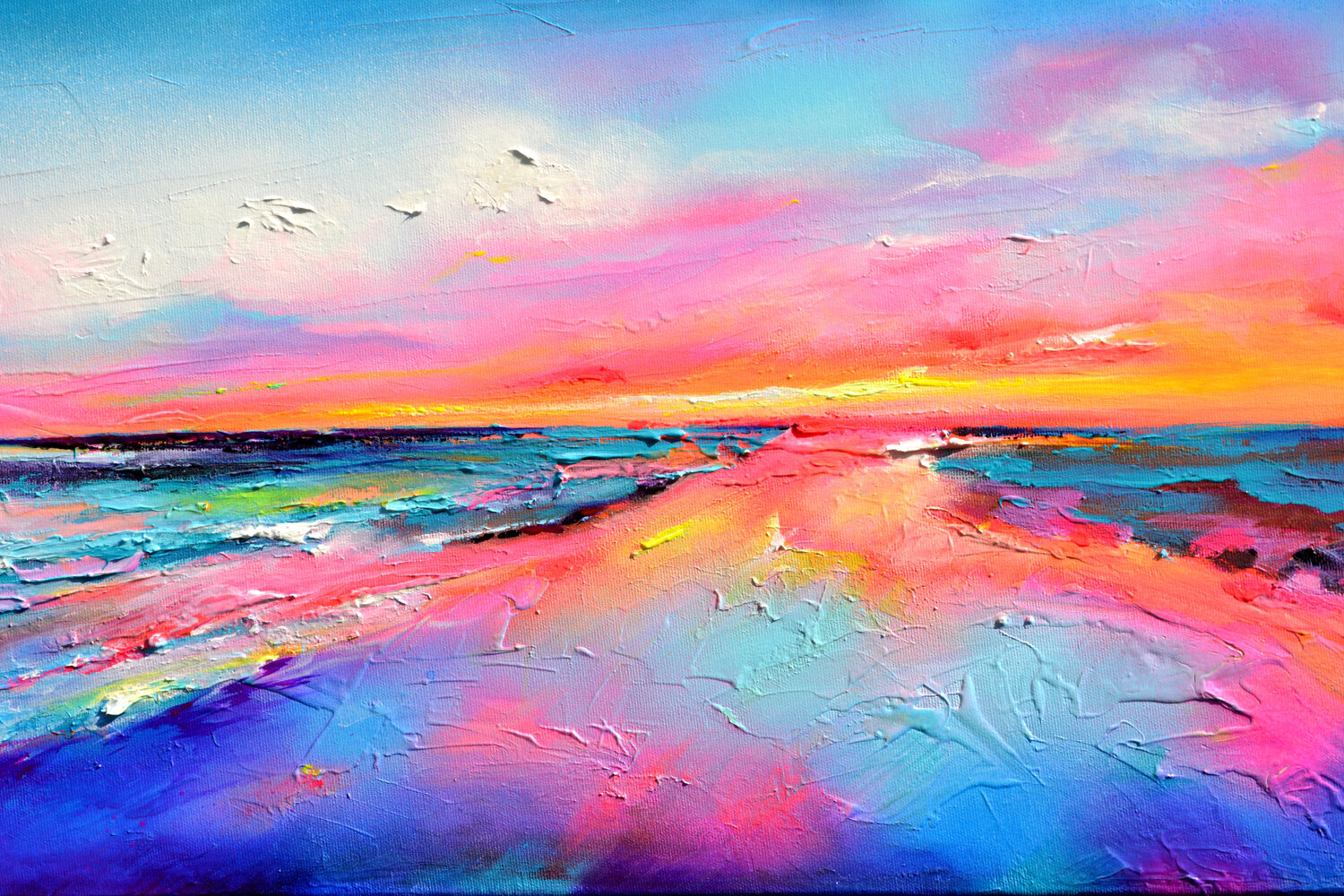 New Horizon 168 - Large Seascape Painting, Pink Sunset by Roxana