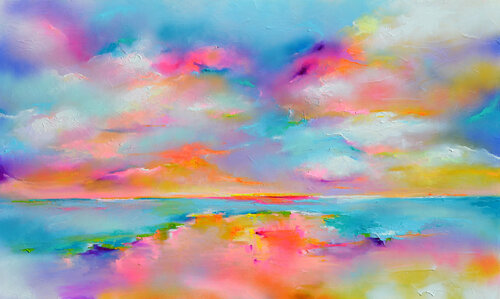 New Horizon 145 - Large Colorful Seascape Painting van Roxana Soos, Schilderij te koop op Singulart