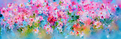 I've Dreamed 28 - Sakura Pink Cherry Tree Colorful Blossom van Roxana Soos, Schilderij te koop op Singulart
