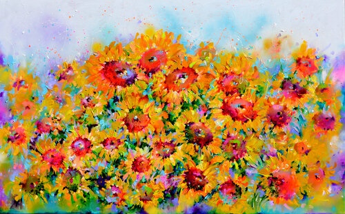I've Dreamed 29 - Yellow Sunflower Field van Roxana Soos, Schilderij te koop op Singulart