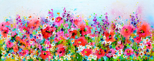 Poppy Field - Red Poppies Flowers van Roxana Soos, Schilderij te koop op Singulart