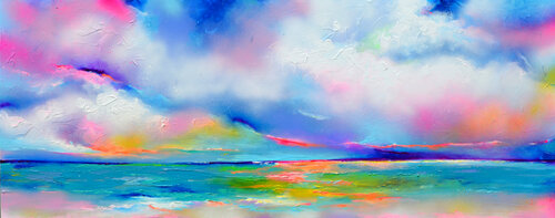 New Horizon 147 - Large Colorful Seascape Painting van Roxana Soos, Schilderij te koop op Singulart