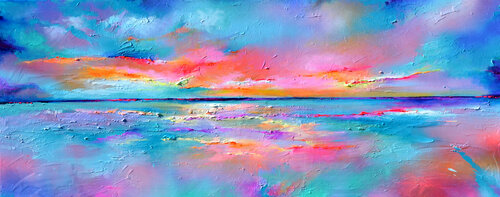 New Horizon 153 - Large Colorful Seascape Painting van Roxana Soos, Schilderij te koop op Singulart
