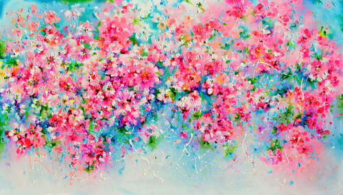 I've Dreamed 30 - Sakura Pink Cherry Tree Colorful Blossom van Roxana Soos, Schilderij te koop op Singulart