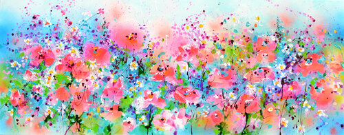 Poppy Field - Red Poppies Flowers van Roxana Soos, Schilderij te koop op Singulart