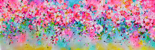 I've Dreamed 33 - Sakura Pink Cherry Tree Colorful Blossom van Roxana Soos, Schilderij te koop op Singulart