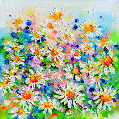 I've Dreamed 35 - Daisies Field di Roxana Soos, Pittura in vendita su Singulart
