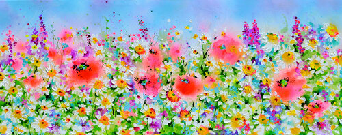Poppy Field - Red Poppies Flowers di Roxana Soos, Pittura in vendita su Singulart