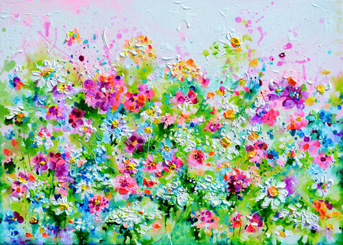 I've Dreamed 47 - Cottage Flower Field di Roxana Soos, Pittura in vendita su Singulart