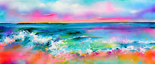 New Horizon 159 - Large Colorful Sunset Painting di Roxana Soos, Pittura in vendita su Singulart