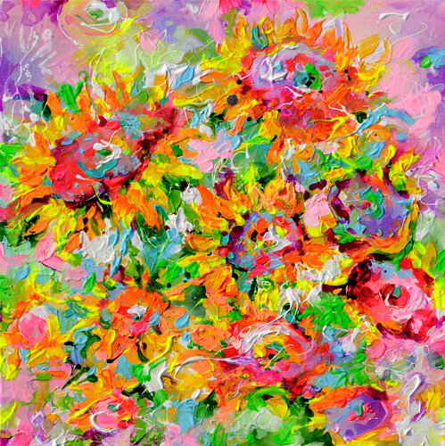 Yellow Sunflower Field 3 di Roxana Soos, Pittura in vendita su Singulart