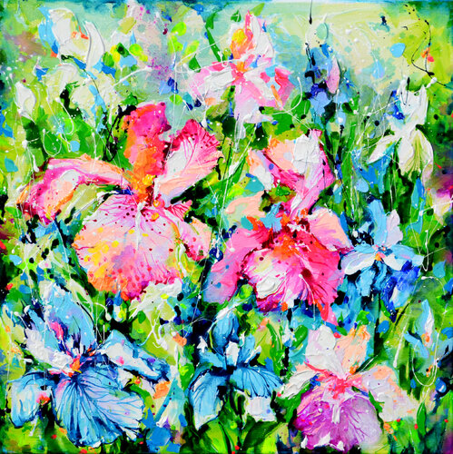 Iris Flower Field van Roxana Soos, Schilderij te koop op Singulart