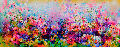 I've Dreamed 50 - Cottage Spring Flower Field di Roxana Soos, Pittura in vendita su Singulart