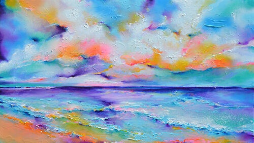 New Horizon 162 - Large Seascape, Colorful Sunset di Roxana Soos, Pittura in vendita su Singulart