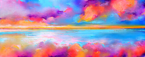 New Horizon 167 - Large Colorful Seascape Painting di Roxana Soos, Pittura in vendita su Singulart