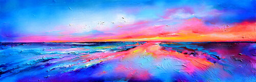New Horizon 168 - Large Seascape Painting, Pink Sunset di Roxana Soos, Pittura in vendita su Singulart
