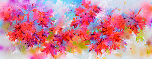 Japanese Garden - Red Maple Tree - Pallet Knife Relief Painting di Roxana Soos, Pittura in vendita su Singulart