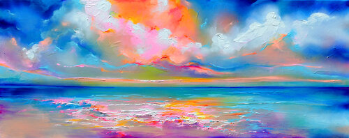New Horizon 167 - Large Colorful Seascape Painting di Roxana Soos, Pittura in vendita su Singulart
