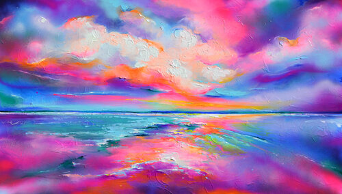 New Horizon 170 - Large Seascape, Colorful Sunset van Roxana Soos, Schilderij te koop op Singulart