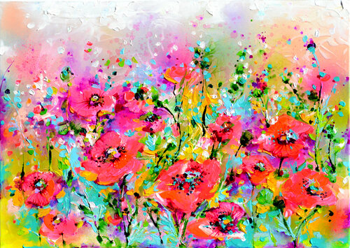 I've Dreamed 53 - Opium Poppy Field, Red Poppies di Roxana Soos, Pittura in vendita su Singulart