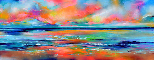 New Horizon 174 - Large Colorful Seascape Painting di Roxana Soos, Pittura in vendita su Singulart
