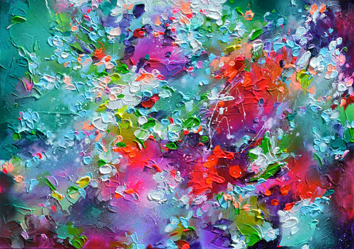 Abstract Jasmine Flowers Bloom de Roxana Soos, Pintura a la venta en Singulart