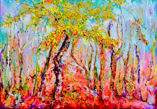 Misty Autumn in the Forest van Roxana Soos, Schilderij te koop op Singulart