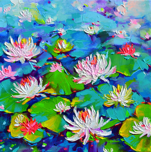 White Water Lilies on the Pond de Roxana Soos, Pintura a la venta en Singulart