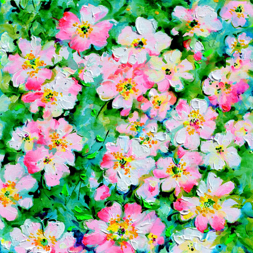 Wild White and Pink Roses de Roxana Soos, Pintura a la venta en Singulart