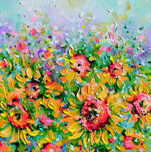 Yellow Sunflower Field 8 de Roxana Soos, Pintura a la venta en Singulart