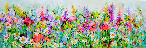 Summer Garden Thrill - Cottage Garden Butterflies Flowers de Roxana Soos, Pintura a la venta en Singulart