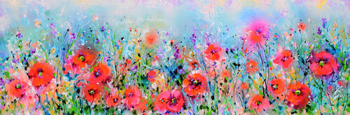 Tuscany Poppy Fields - Wild Flowers van Roxana Soos, Schilderij te koop op Singulart
