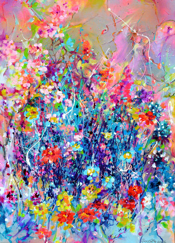 Cherry Blossom Dancing in my Garden van Roxana Soos, Schilderij te koop op Singulart