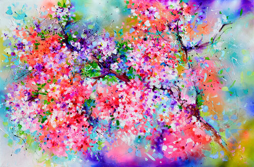 Sakura Colorful Blossom van Roxana Soos, Schilderij te koop op Singulart