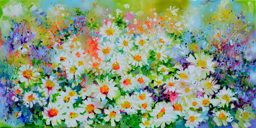 I've Dreamed 2 - Daisies and Cottage Flowers van Roxana Soos, Schilderij te koop op Singulart